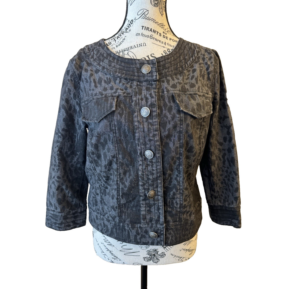 Darjoni Casual Jacket Women’s Small 3/4 Sleeves Gray Black Animal Print